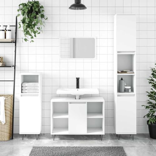 UJCHVHN Artículo: armario de baño blanco de 80 x 33 x 60 cm, madera de ingeniería, armarios y almacenamiento, unidades de tocador, unidades de tocador de baño