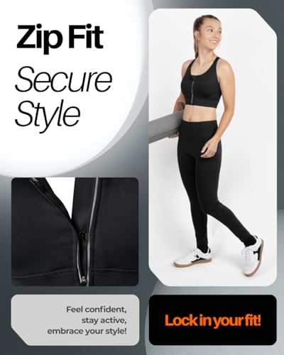Image of Women Zip Front High Impact Sports Bra for Fitness, Workout, and Training for Physical Wellness Black