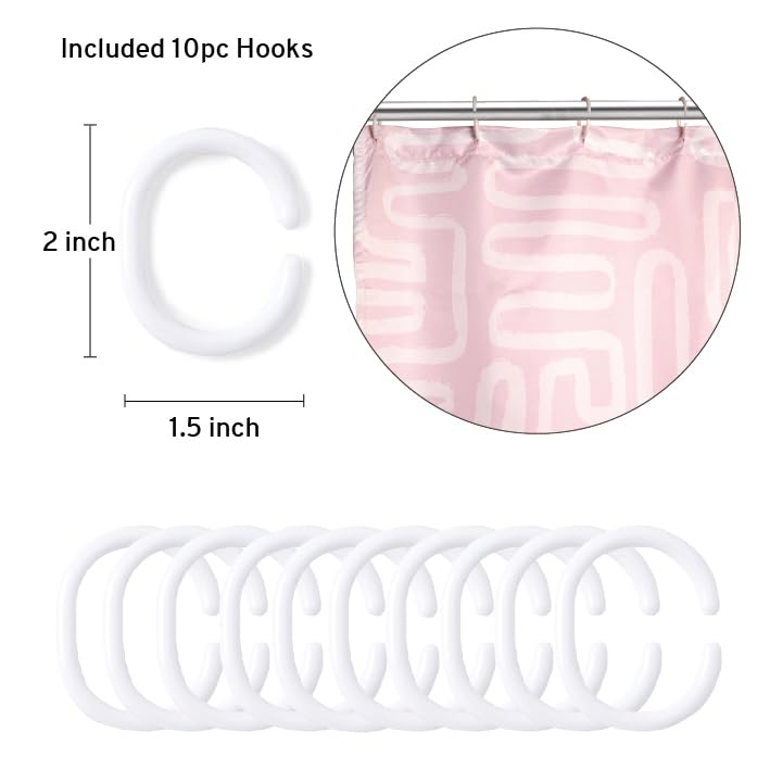 Image of Encasa XO Bathroom Shower Curtain 7 Feet with 10 Hooks | (72x84 in) Quick Dry Heavy Printed Polyester Fabric Bathroom Curtains Waterproof | Machine Washable, Mould & Mildew Resistant - Boho Maze Pink