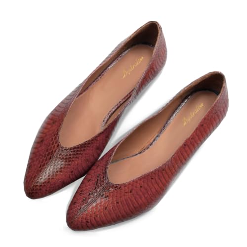 Dystralix Women Snakeskin Flats Pointed Toe Slip On Flat Shoes
