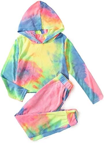 Arshiner Girl’s 2 Piece Tie-dye Pullover Hooded Sweatshirt Set Loungewear Sweatpants