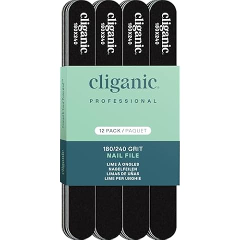 Cliganic 12 Pack Nail File Set: 180/240 Grit | Professional Emery Boards for Natural, Gel & Acrylic Nails | Washable Double Sided Kit | Cliganic 90 Days Warranty Cover