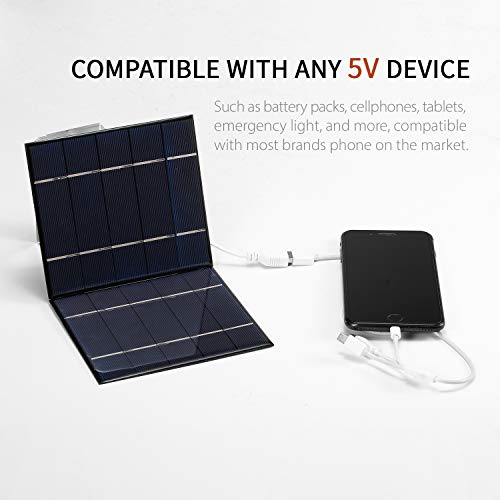 Loijon Carregador solar portátil 7W / 5V com porta USB Painel solar dobrável Camping Caminhadas Viag