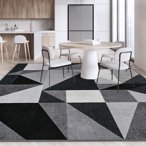 Tapete moderno geométrico lavable 5x7 gris miniatura 3