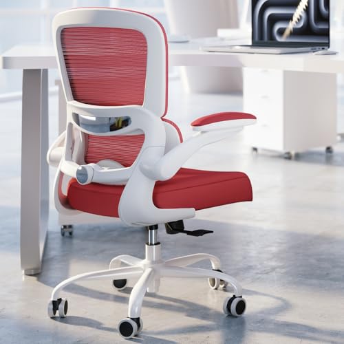 Image of TRALT Office Chair - Ergonomic Desk Chair with Adjustable Lumbar Support, Mesh Computer Chair, Executive Chair for Home Office Comfortable Lumbar Support (1, White Red)