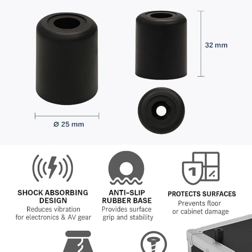 Image of Penn Elcom Small Black Rubber Feet with Steel Washer - Combo Pack of 12 | Anti-Vibration Feet for Cabinets, AV Equipment, Cases, Electronics | Shock Absorbing Bumper Pads (O - 25.mm, H - 32mm)