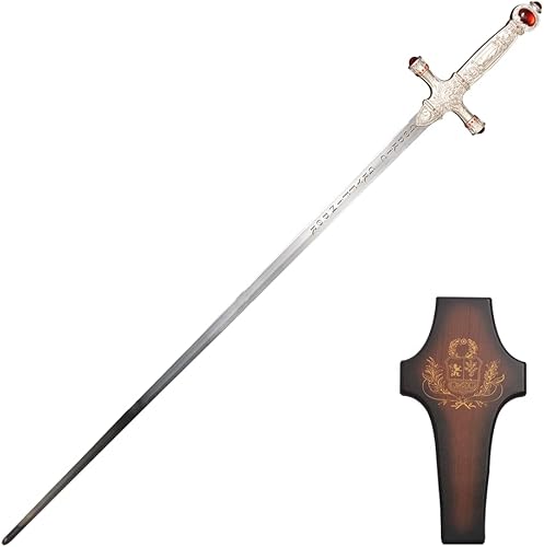 COSWOR Espada de acero inoxidable con mango de rubí negroblanco para cosplay, colección, regalos, 3 estilos, Mango C-blanco 31.5"
