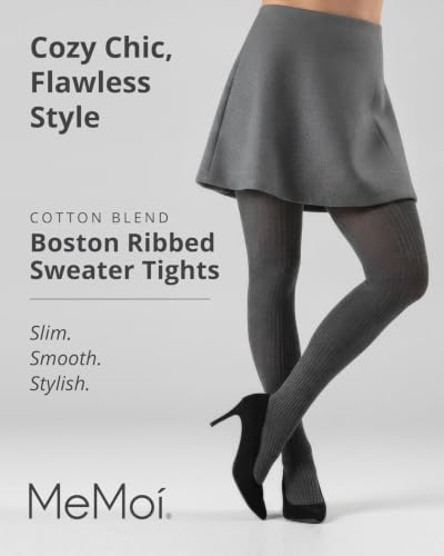 Image of MeMoi Boston Ribbed Cotton Sweater Tights, Warm Opaque Winter Tights
