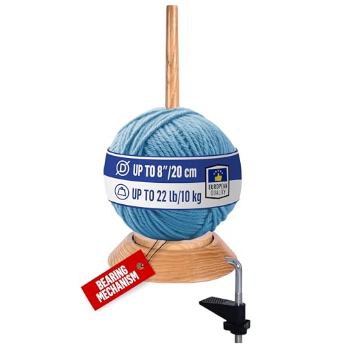 Image of BARVA Yarn Holder 22 Lb Capacity w /Table Clamp for Chunky Yarn | Smooth Bearing Spinner & Big Rubber Anti Slip Pads for Stability | European Wood Crochet Accessories and Pro Tools for Fiber Crafts