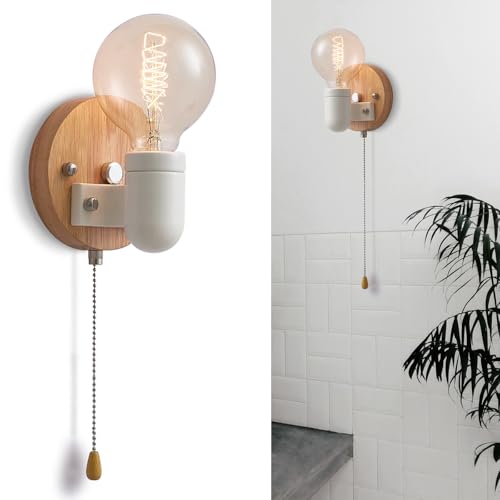 Image of Wall Light Fixture with Pull Chain, Wall Sconce with On Off Switch， Hardwired Wall Lighting Indoor Vintage Industrial Farmhouse Retro Lighting for Bedroom Hallway Bathroom Vanity,E26