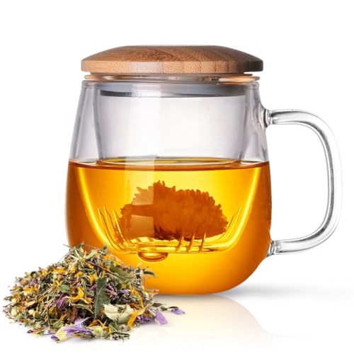 Umllpet Glas Tasse mit Edelstahlsieb, 420ml Doppelwandige Glas Teetasse mit Sieb, Teeglas Teebecher aus Borosilikat Glastasse f&uuml;r Losen Tee, Bl&uuml;hendentee, Teebeutel, Teeglas f&uuml;r Weihnachts Geschenke