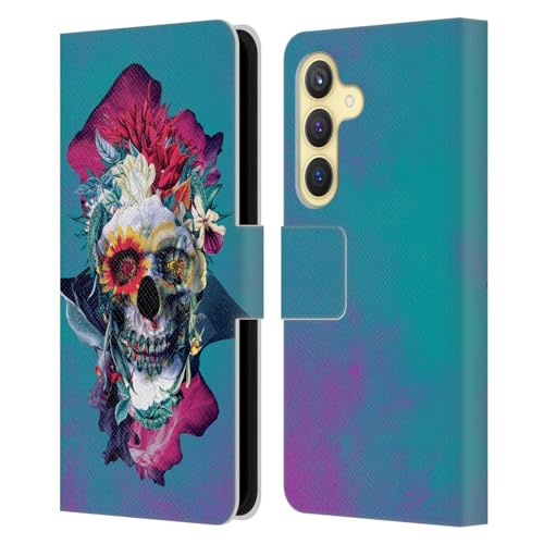 Carcasa Samsung Galaxy S24 5G de cuero con tapa tipo libro Riza Peker Azul Calaveras