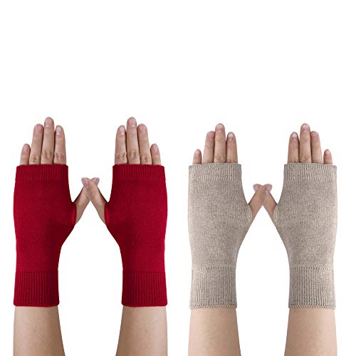 MaoXinTek Kaschmir Handschuhe Fingerlose Fäustlinge Handwärmer für Damen, 2 Paar Wärmer Strick Kurzer Gestrickte Halb Winter-Handschuhe mit Fingerdaumenloch zum Tippen Fahren Cover