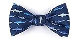 Men's 100% Silk Nautical Swimming Shark Attack Novelty Butterfly Self Tie Bow Tie (Blue)