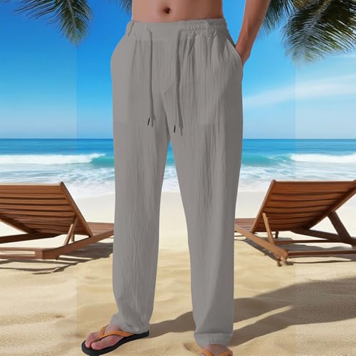 Men's Long Pants Drawstring Breathable Elastic Waist Trousers Straight-Leg Comfortable Casual Pant Beach Vacation3