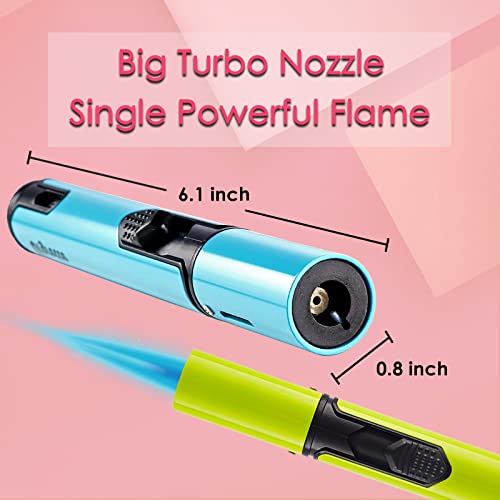 Urgrette Spring Colors 2 Pack Butane Torch Lighter, 6-Inch Jet Flame Butane Lighter Refillable Pen Lighter For Grill Bbq Camping (Gas Not Included) Aqua Blue & Lime Green #TOP1