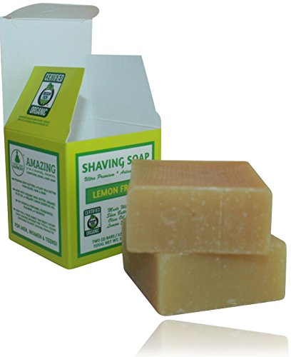 Organic Shaving Soap Lemon Fresh UnisexTwo 3.75 oz Bars5in1 (Shave Shampoo Cond. Body & Beard Soap) Certified Organic by Oregon TilthMade W/Softening Butters & Oils & Org. Lemon Essen. Oil image 5