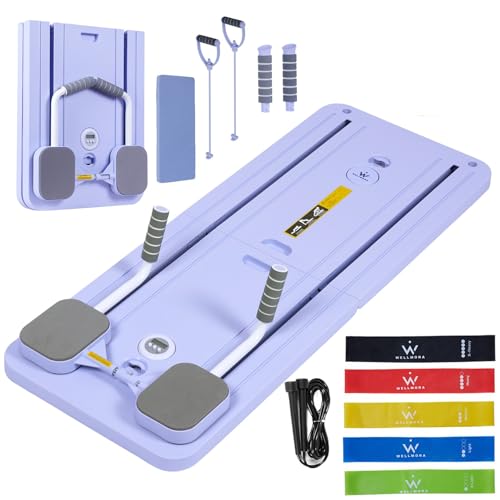 Wellmora Pilates Board – 5 in 1 Pilates Reformer Machine Set with 5 Resistance Bands & Skipping Rope, Foldable Abdominal & Core Trainer, Home Pilates Equipment for Full Body Workout, Exercise Board