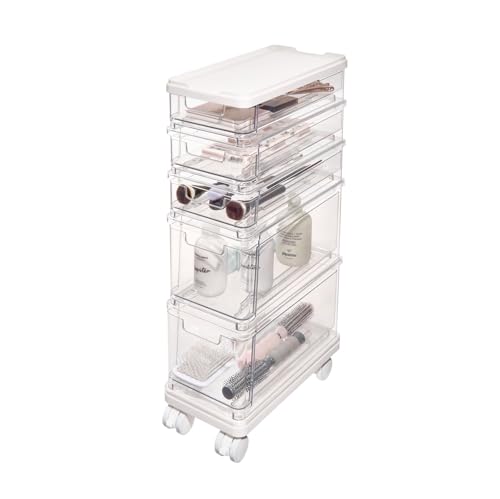 Image of iDesign The Sarah Tanno Collection 5-Drawer Stacking Cosmetic Organizer Cart, Clear