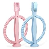 Purphy Mordedor Bebe Refrigerante, 2 Piezas Mordedores Bebes, Cepillo Dientes Bebe Natural Organic Safe Silicone, Juguetes Dentición sin BPA para Bebés de 3 a 36 Meses
