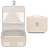 Premium Toiletry Bag for Women Hanging Makeup Bags Organizer Travel Bag for Toiletries Cosmetic Bag Waterproof Bathroom Shower Bag with Hook Beige