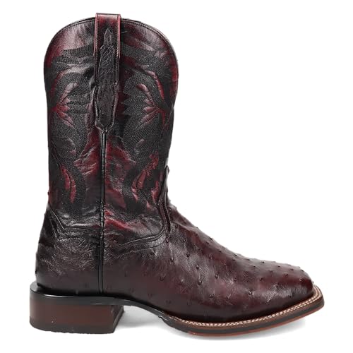 Dan Post Black Cherry/Black Cherry Alamosa 11 inch Shaft Men's Broad Square Toe Full Quill Ostrich Boots DP5012