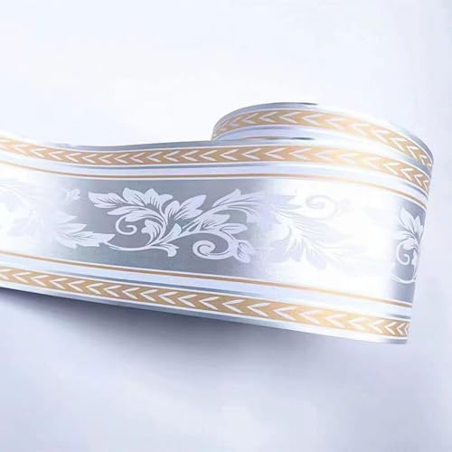 VisitRyl Bordi per Carta da Parati Adesivi Foglie argentate 12cm X 1000cm Design Decorativo