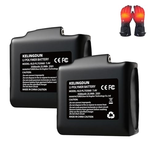 Kelingdun 2pcs 7.4V 3500mAh Lithium Polymer Batteries.Rechargeable Li-Polymer Batteries for Heated Gloves, Socks,and Jackets, Ideal for Skiing,Fishing,and Winter Sports. Female DC Jack Compatibility.