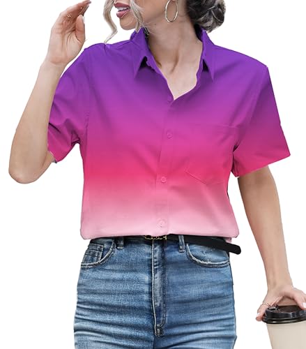 Image of SANGTREE Girls and Women Plaid Shirt Short Sleeve Button Down Summer Blouses Tops