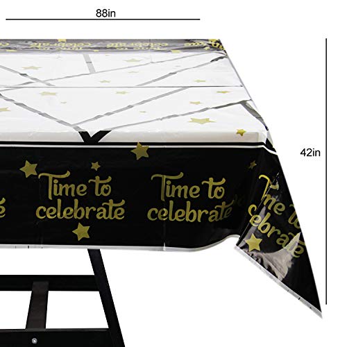 Kompanion Black and Gold Party Set - 102 Piece Party Supplies Kit with Banner, Plates, Cups, Napkins, Tablecloth - Serves 25, Perfect for Themed Celebrations and Birthdays