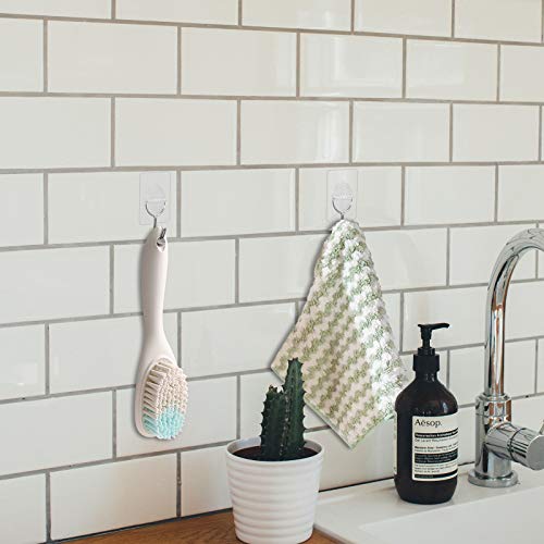 CGBE Adhesive Hooks Heavy Duty Sticky Hooks for Hanging 11 lbs (Max) Seamless Transparent Adhesive Hooks Wall Hangers Without Nails for Hanging Keys Coats Hats Bags Ceiling (Clear-8PACK)