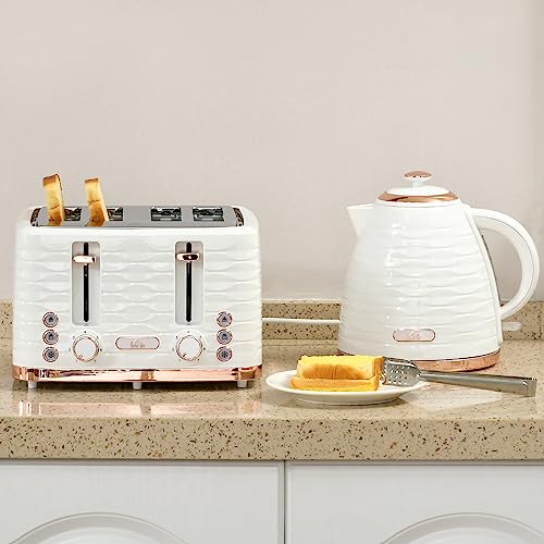 HOMCOM Kettle and Toaster Sets, 3000W 1.7L Rapid Boil Kettle & 4 Slice Toaster with 7 Browning Controls, Defrost, Reheat and Crumb Tray, UK Otter Thermostat, Cream White - Image 5