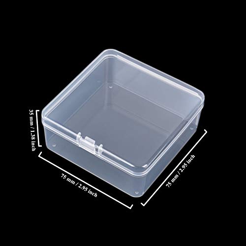 Image of 17 Pieces Square Empty Mini Clear Plastic Storage Box, 2.95x2.95x1.38 in | Hinged Lids, For Small Items, For Craft Projects