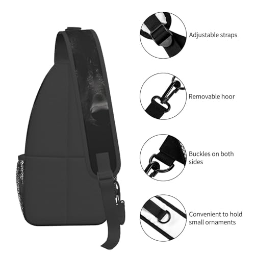 Mochila tipo Sling en negro con diseño Wolf para senderismo miniatura 4