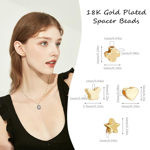 NICENEEDED 40 Pcs 18K Gold Plated Spacer Beads, Heart Cross Star Loose Beads - Image 2