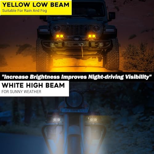 Image of 2 LED Fog Light Projectors, 40W Dual Beam (Hi /Lo), White & Yellow Light, IP67 Waterproof, Universal Fit for Car, Bike, Motorcycle and Scooter (Pack of 1)