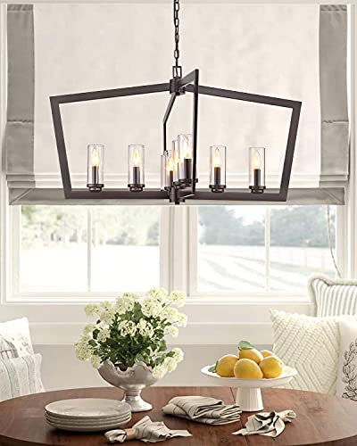 EAPUDUN Modern 8 Lights Metal Light Fixture, Farmhouse Chandelier for Dining Room and Kitchen Island, Oil Rubbed Bronze Finished with Clear Glass Shade, PDA1202-ORB - Image 5
