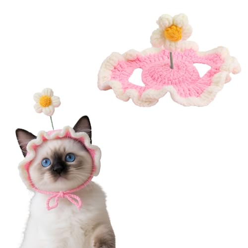 Cat Hat, Cute Flower Crochet Cat Hat Knitted...