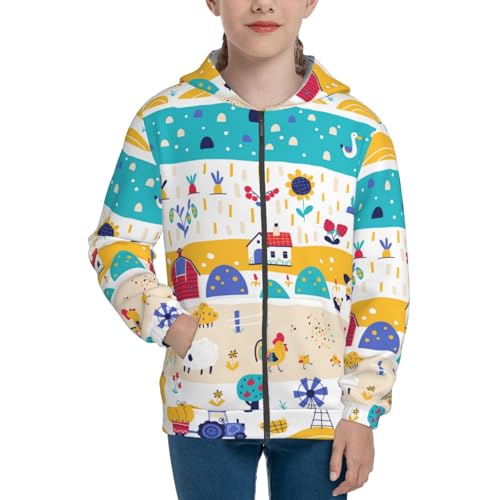 Funny Farm Kid Hoodies Boys Zip Up Sweatshirts Girls Pullover with Pocket3