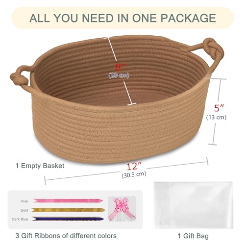 Image of COMSE Small Gift Basket Empty with Bag & Ribbons, Solid Camel