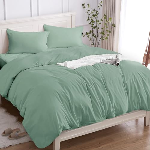 Cotopuro Funda Nórdica Cama 90 de 100% Algodón, Juego de Funda Edredón 140x200 y 1 Fundas de Almohada 50x80 Algodón Premium 150GSM, Suave, Transpirable, Hipoalergénico Verde Agua