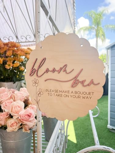 Wooden 11.8inch Bloom Bar Sign Flower Bar Bridal Shower Sign Baby in Bloom Baby Shower Sign Wedding Accessories for Reception Wooden Plaque Sign for WeddingReception Table Decor