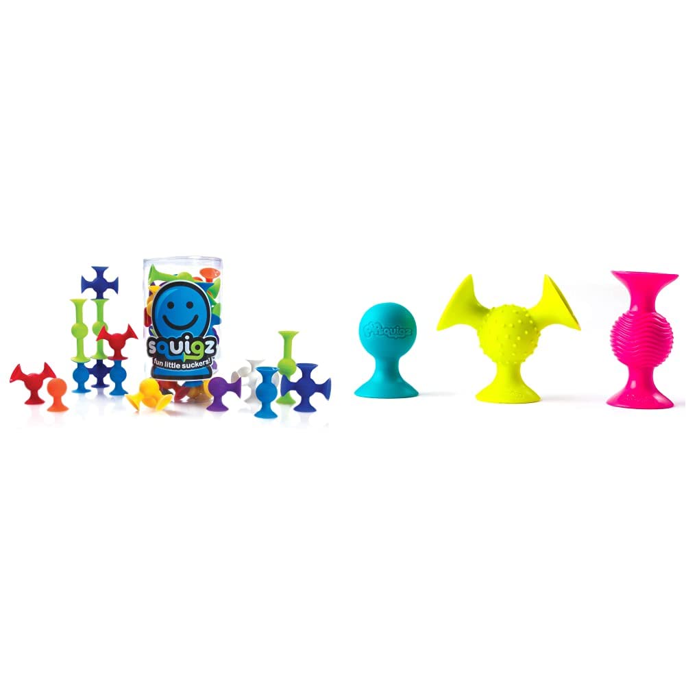 Fat Brain Toys 0182129001424 Konstruktionsspielzeug, 22er-Pack & Fat Brain FA089-1 Toys Pip Squigz Greiflinge Set mit Saugnapf und Geräuschen