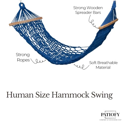Image of Patiofy Human Size Hammock Swing /Jhula for Balcony /Swing for Balcony for Adult /Jhoola for Home /Hammock /Suitable for Indoor & Outdoor / 120Kgs Weight Bearing Capacity (Blue)