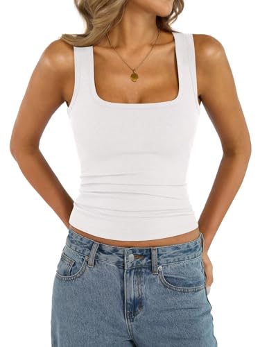 Womens Cotton Square Neck Ribbed Tank Tops Fitted Thin Shoulder Strap Sleeveless Basic Summer Cami Clothes 20253