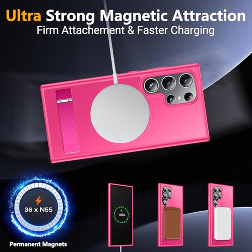Image of SPIDERCASE Magnetic for Samsung Galaxy S23 Ultra Case, [3 Stand Ways][ Military Grade Drop Protection] with Invisible Stand Shockproof Slim Case for Samsung S23 Ultra 6.8 inch, Rose Red