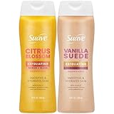 Suave Exfoliating Scrub + Wash Variety 2-Pack – Citrus Blossom & Vanilla Suede, Sulfate-Free Body Wash Set, 18 Oz Ea