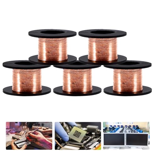 Enameled Copper Wire Roll, 5pcs 0.1mm Enameled Wire Copper Winding Wire Enamelled Repair Wire for Precision Motherboard Winding Length 12m