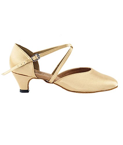 Very Fine Dance Shoes - Ladies Practice, Cuban Low Heel, Waltz Ballroom Dance Shoes - 9691-1.3-inch Heel and Foldable Brush Bundle - Light Brown Satin - 92