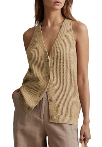 Image of Womens Button-Front Sweater Vest Top V Neck Sleeveless Knit Tank Fitted Halter Raceback Cardigan Vest